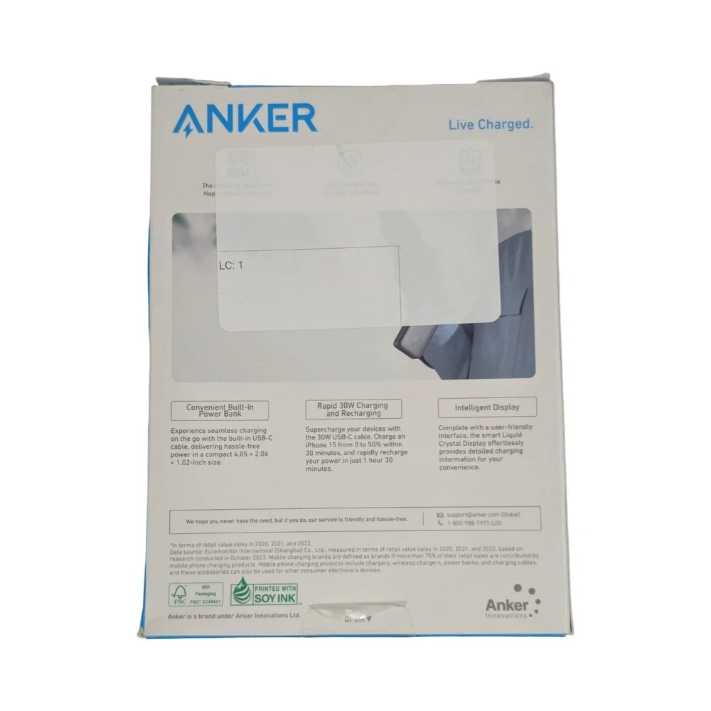 N8N New Anker Nano Power Bank 30W Built-in USB-C Cable 10k Mah Portable Charger